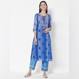 Heeposh Blue Embroidered Kurta Pant suit Set pants and top women’s size XXL